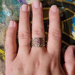 Lattice Sterling Silver with Pink Topaz Ring